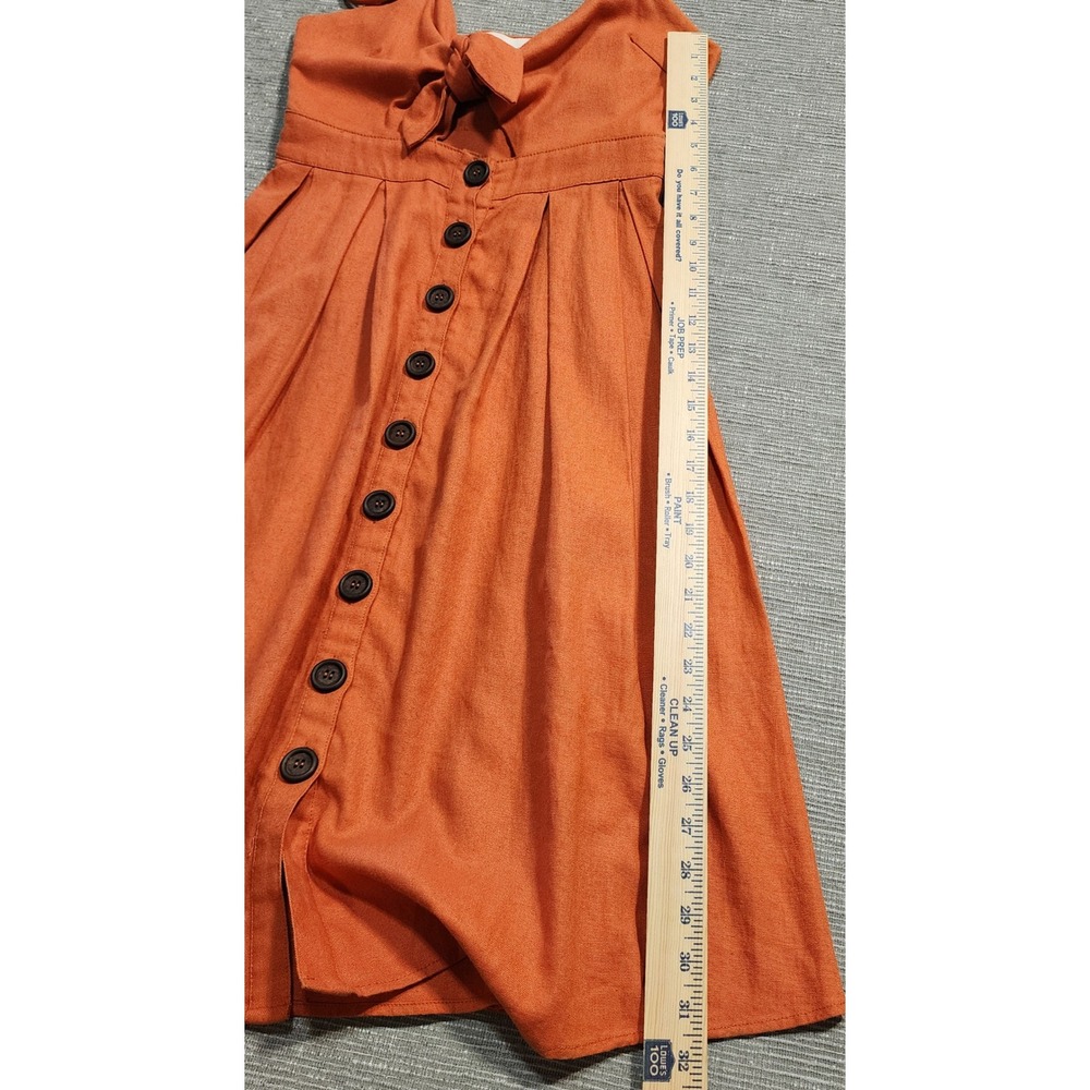 Victoria + Sophia Burnt Orange Linen Blend Tie Front Button Midi Dress Small - Picture 5 of 10
